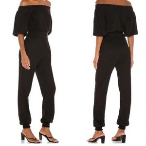 New Majorelle Faye Ribbed Off Shoulder Jumpsuit in Black Size S
